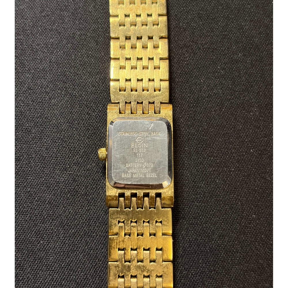 Elgin Watch Women OS Gold Tone EL 352 5Y30 Rectangle Analog Quartz Dress Watch - Picture 4 of 6